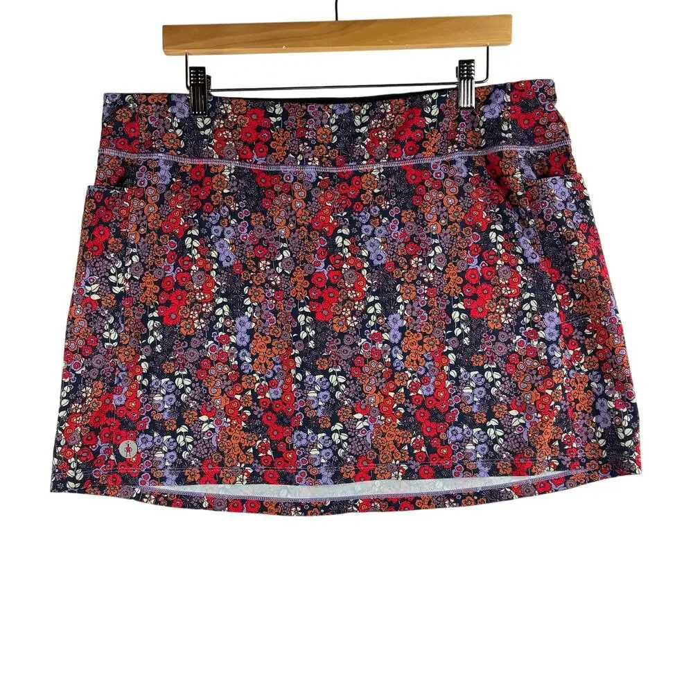 Smartwool Active Lined Skirt Skort Womens Large Floral Print Sporty Hiking Trail